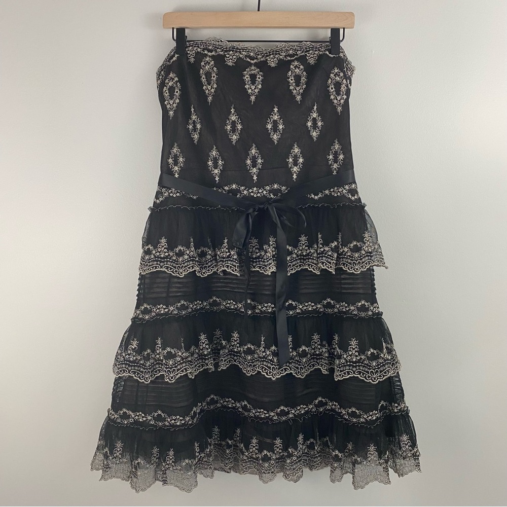 BCBG Maxazria Black Tiered Lace Ruffle Mini-Dress